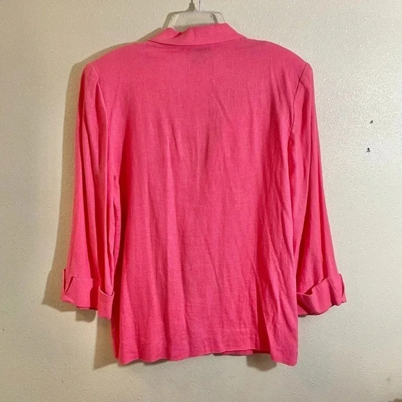 Vintage Leslie Fay Size 12 Coral Linen Blend Blazer Jacket Patch Pockets Relaxed - Picture 2 of 8